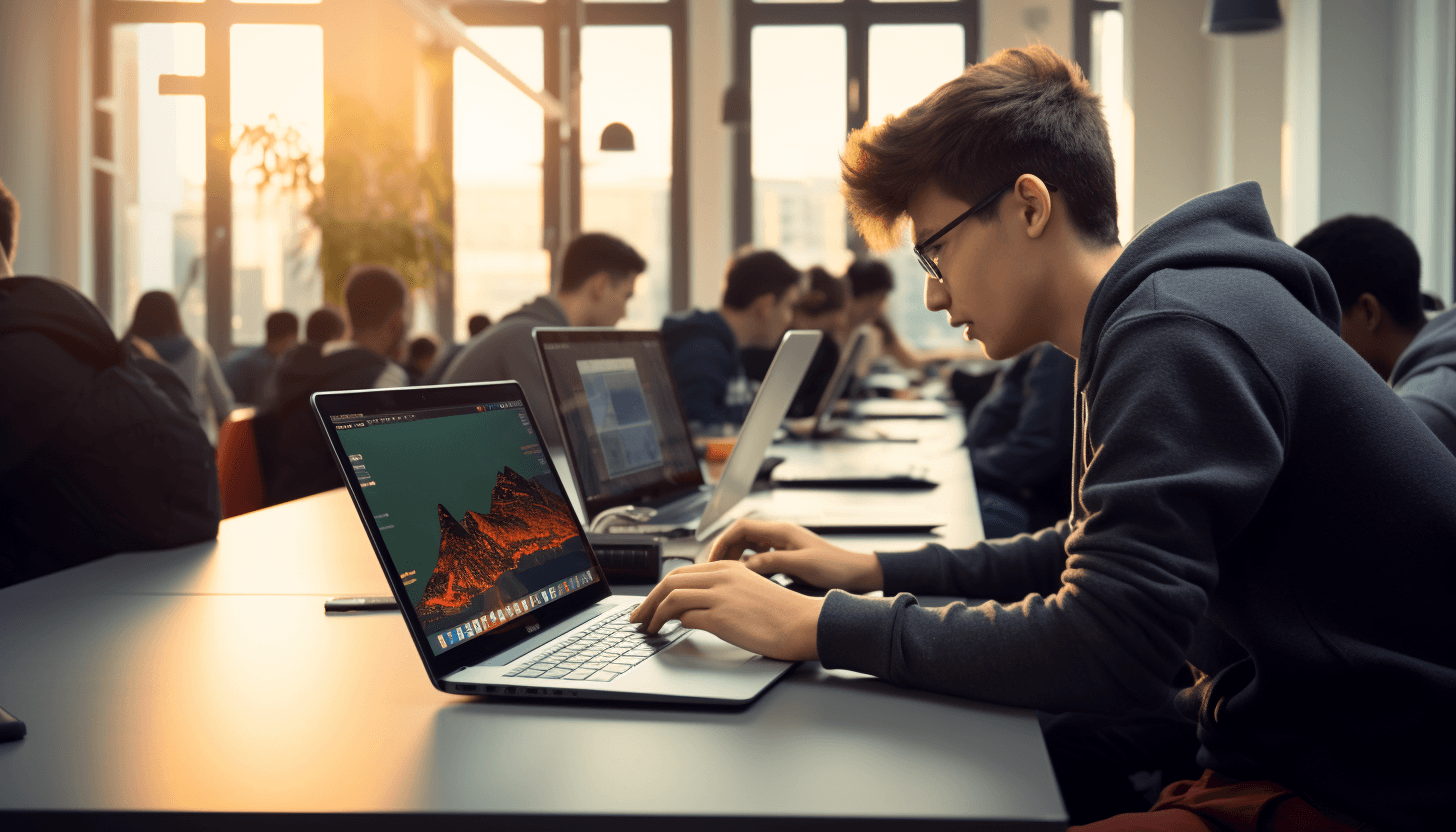 Students working on computers in classroom